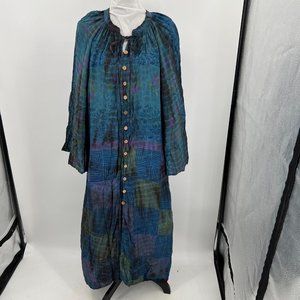 Kantha Bae Silk Woodstock Duster Dress Kaftan Boho Tunic Tie Dye Free Size